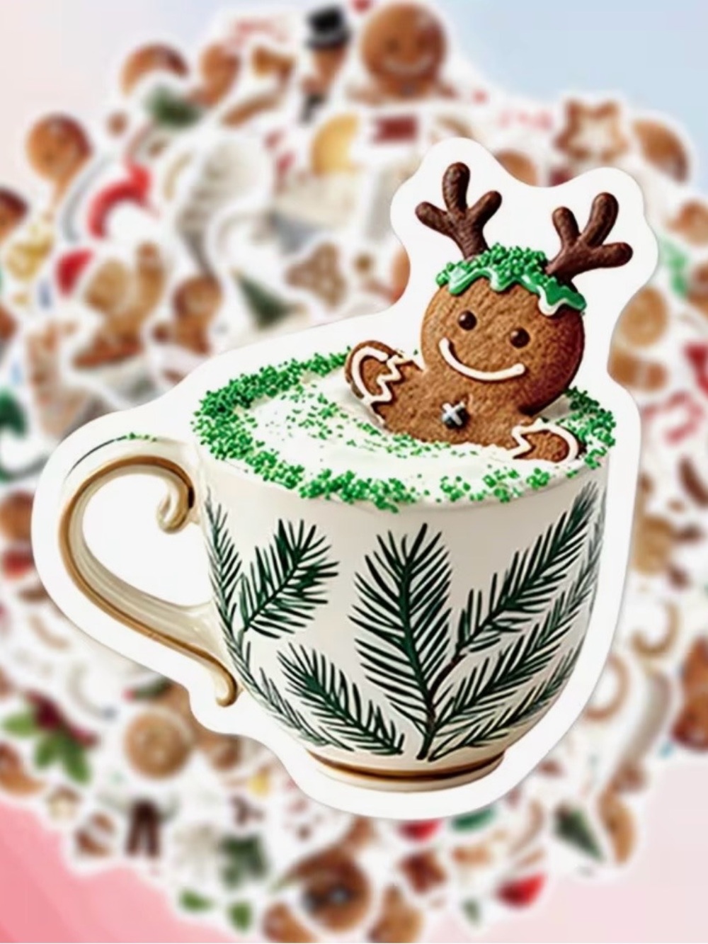 50 Holiday Gingerbread Cookies in Mugs Stickers Christmas Cocoa Coffee Baking - Picture 2 of 16